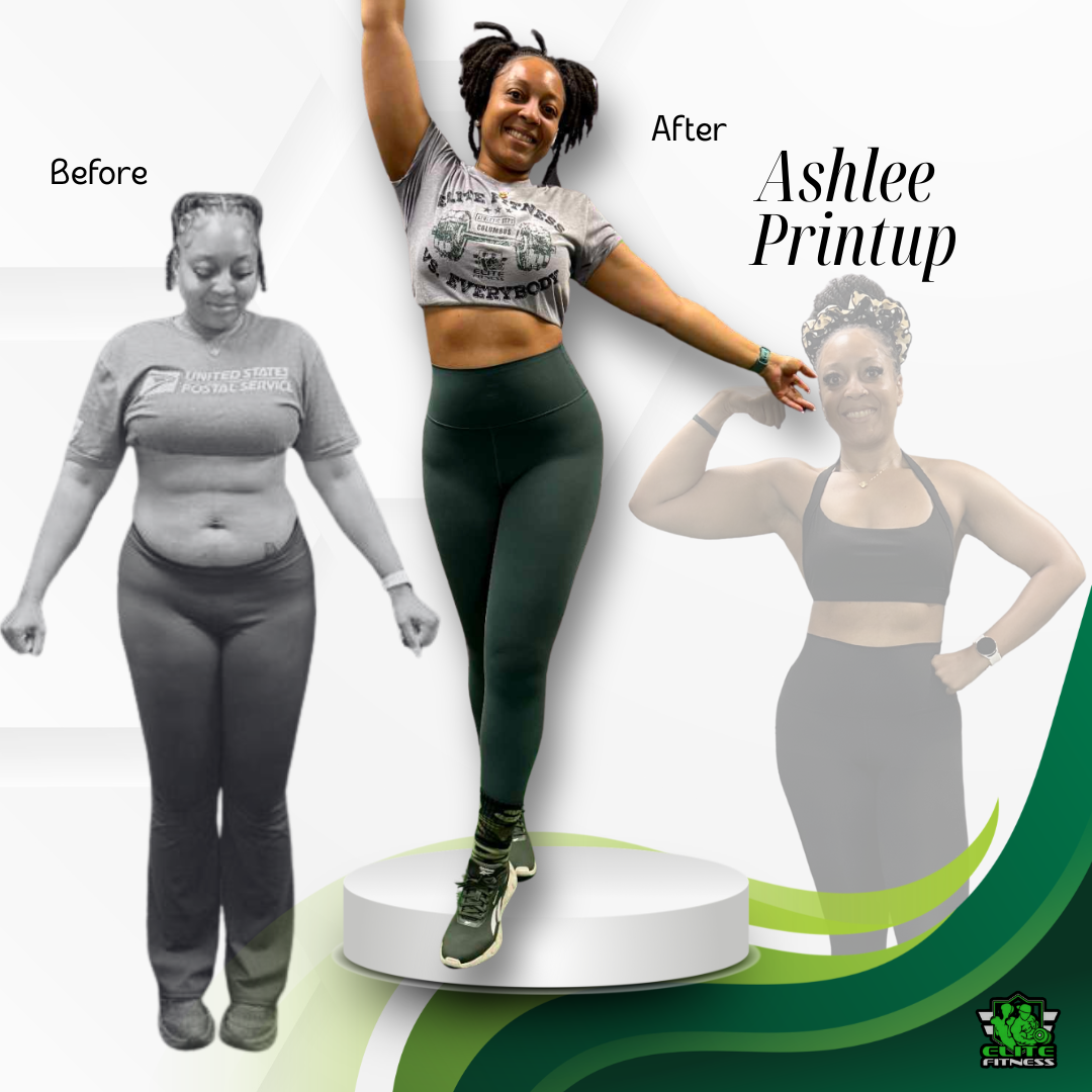 Personal training and weight loss transformation from Elite Fitness and Boxing LLC in Columbus, GA - Ashley Printup
