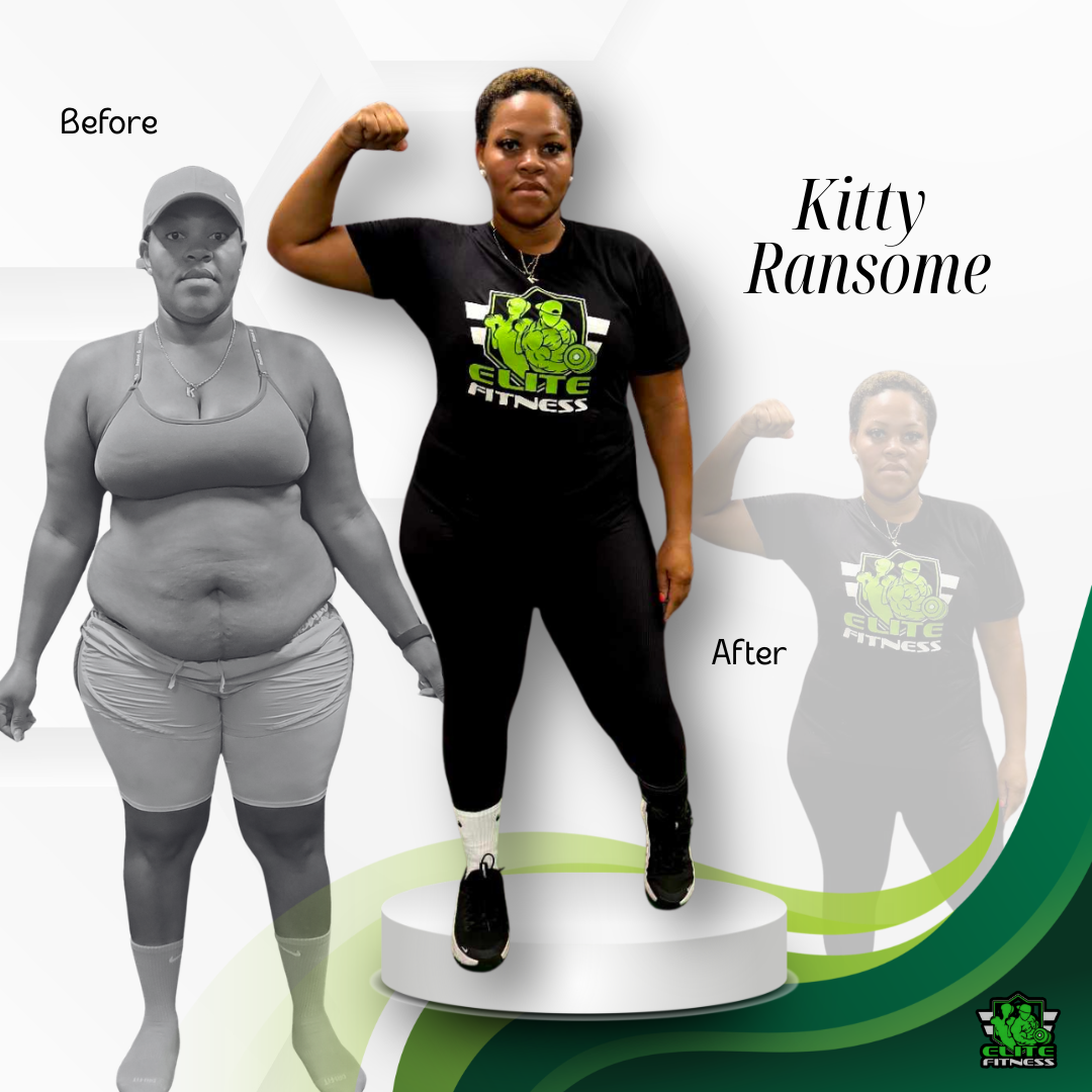 Weight loss and body composition transformation from Elite Fitness and Boxing LLC in Columbus, GA - Kitty Ransome