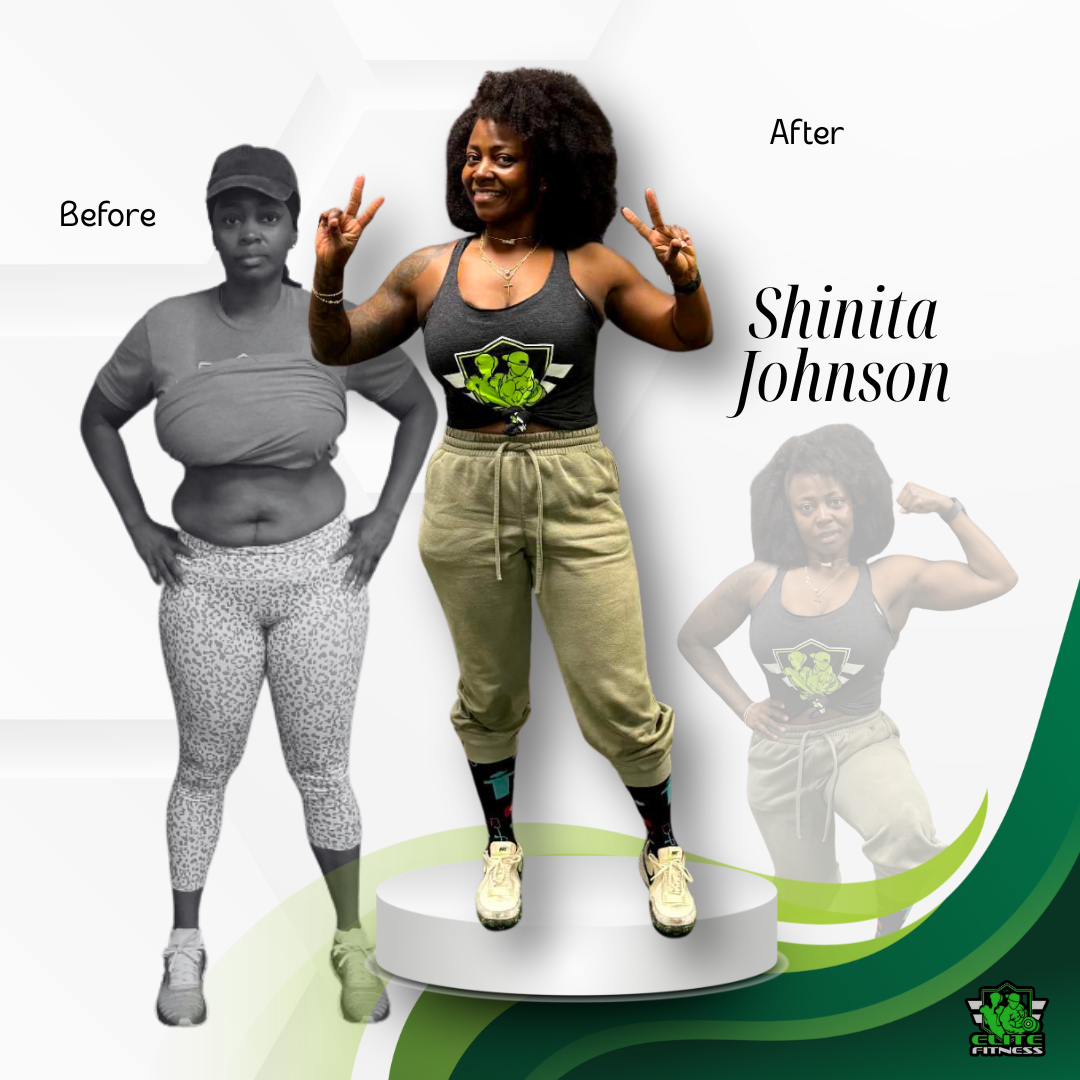 Weight loss transformation result from Elite Fitness and Boxing LLC in Columbus, GA - Shinita Johnson